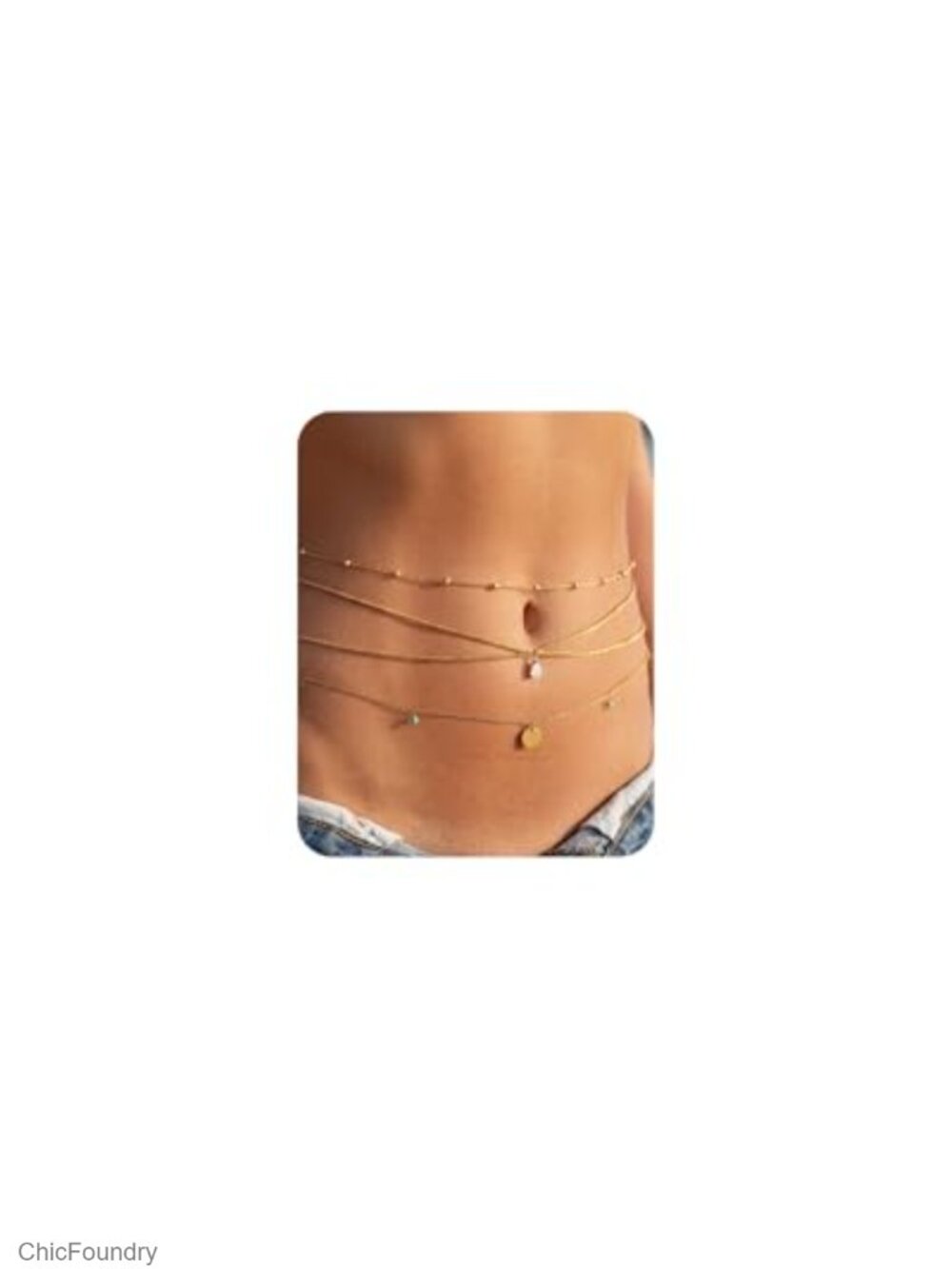 3 PC 18K Gold Plated Beaded Waist Chain Set Cubic Zirconia Body Jewelry